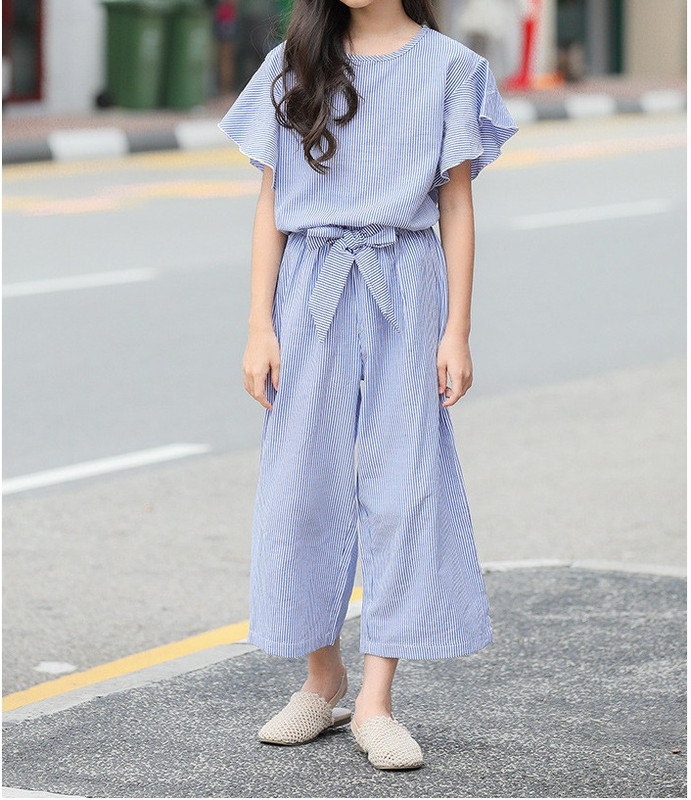 Modern csíkos gyerek szett lányoknak blúzzal és hosszú nadrággal