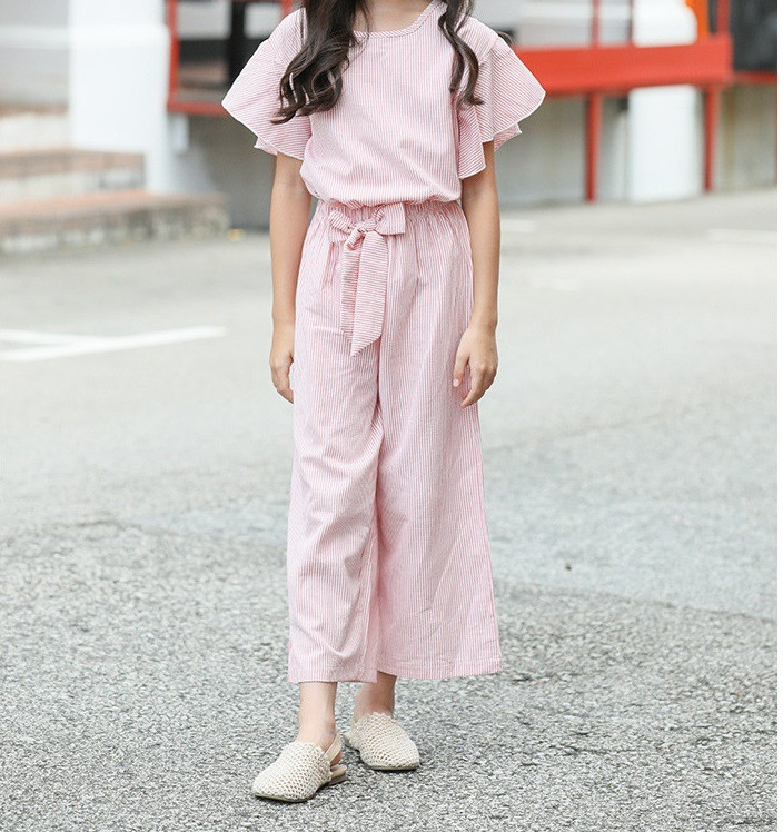 Modern csíkos gyerek szett lányoknak blúzzal és hosszú nadrággal