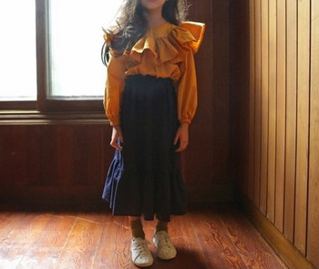 Модерна детска блуза за момичета с дълъг ръкав и овално деколте