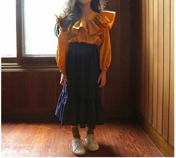 Модерна детска блуза за момичета с дълъг ръкав и овално деколте
