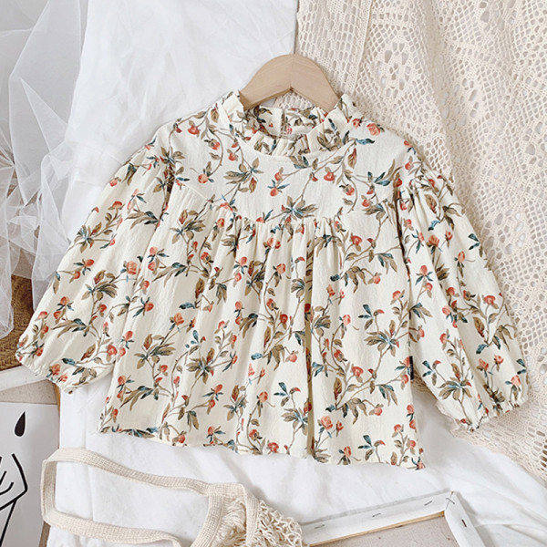 Μοντέρνο παιδικό πουκάμισο με λουλουδάτο μοτίβο και μακριά μανίκια