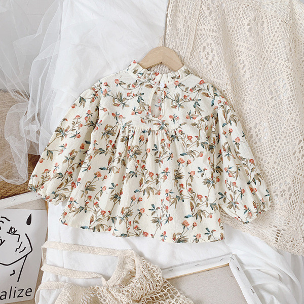 Μοντέρνο παιδικό πουκάμισο με λουλουδάτο μοτίβο και μακριά μανίκια