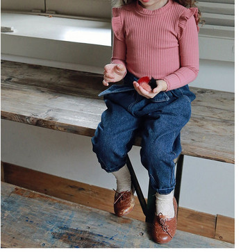 Модерна детска блуза втален модел с дълъг ръкав и овално деколте