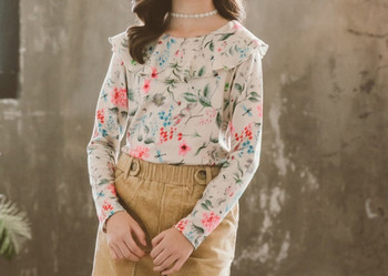 Детска модерна блуза с овално деколте и флорален десен