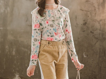 Детска модерна блуза с овално деколте и флорален десен