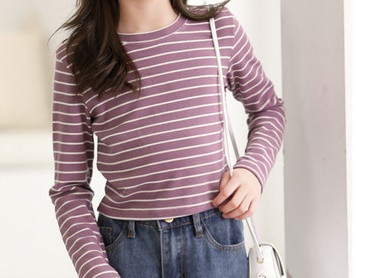 Csíkos gyerek blúz lányoknak, ovális nyakkivágással