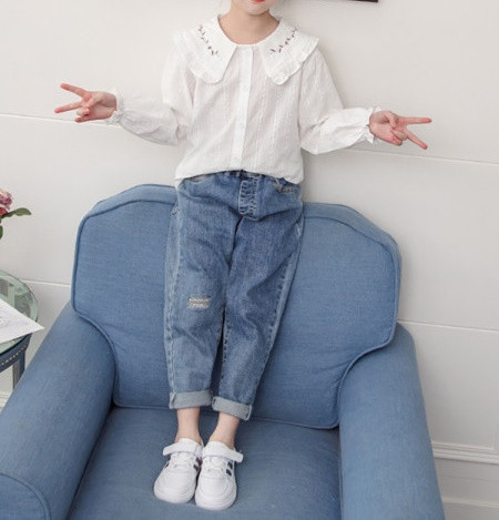 Modern gyereking lányoknak ovális nyakkivágással és gombokkal