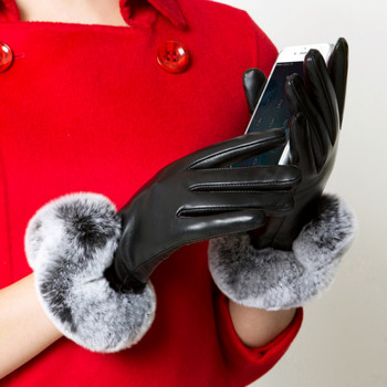 Модерни дамски ръкавици от еко кожа с пух 