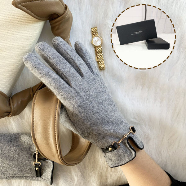 Mănuși moderne de lână pentru femei cu cataramă