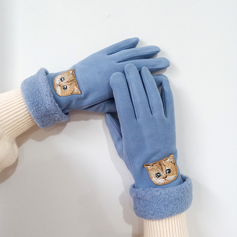 Ženske tople baršunaste rukavice s vezom