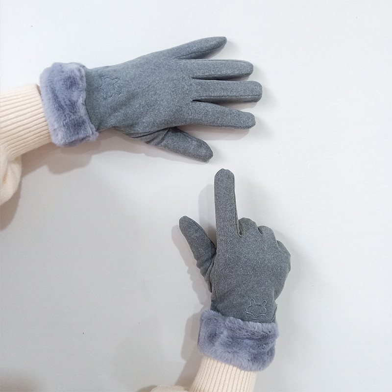 Ženske tople baršunaste rukavice s vezom