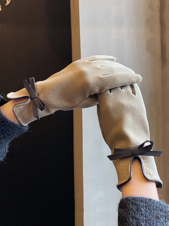 Дамски велурени ръкавици с панделка - няколко модела