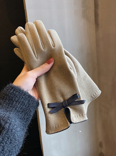 Дамски велурени ръкавици с панделка - няколко модела