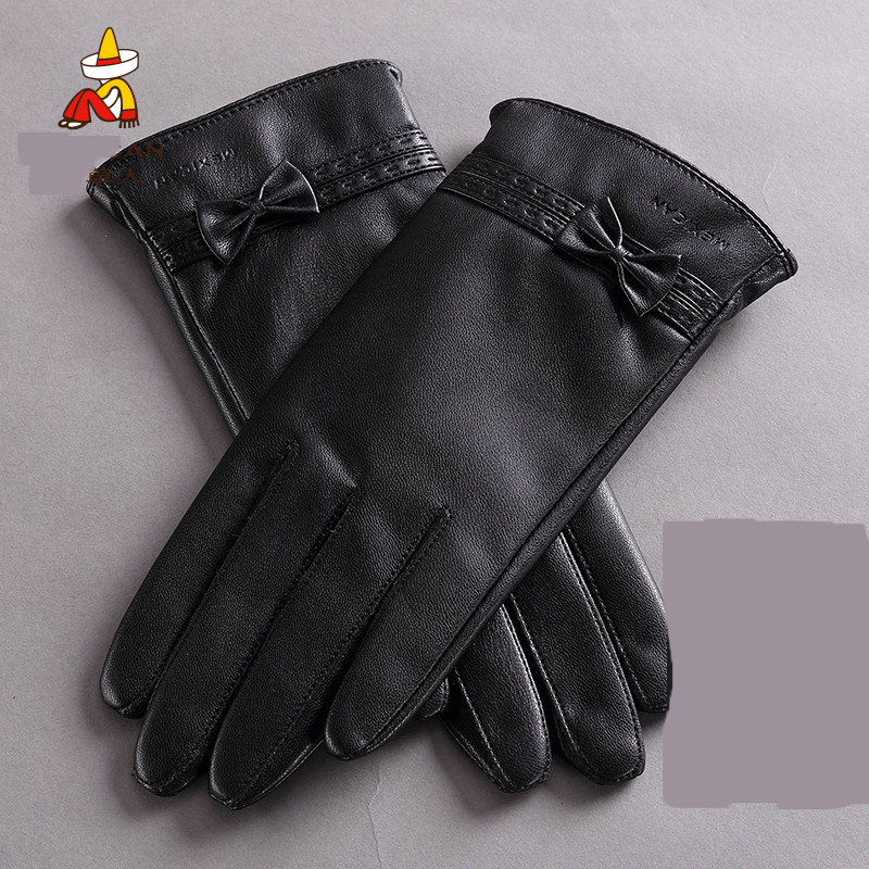 Ženske moderne rukavice od umjetne kože s perom