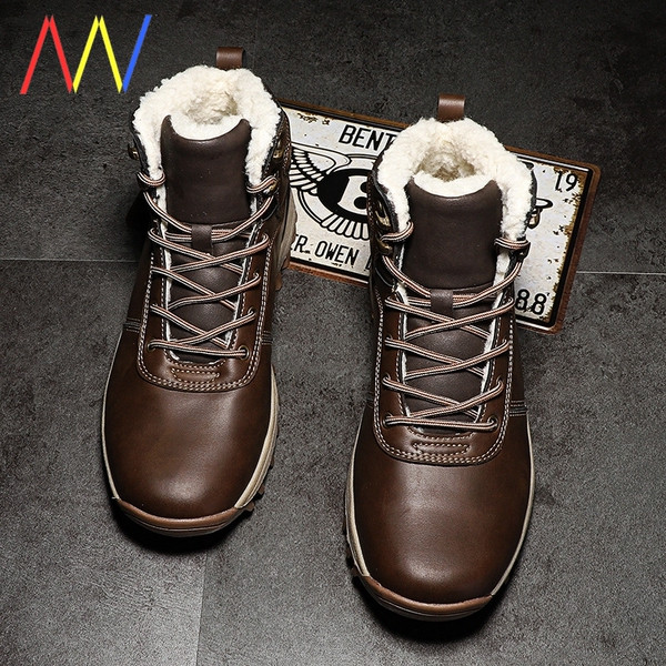 Téli bőr férfi csizma meleg béléssel