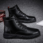 Ανδρικές έκο δερμάτινες μπότες με επίπεδη σόλα