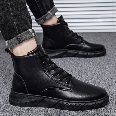 Ανδρικές έκο δερμάτινες μπότες με επίπεδη σόλα