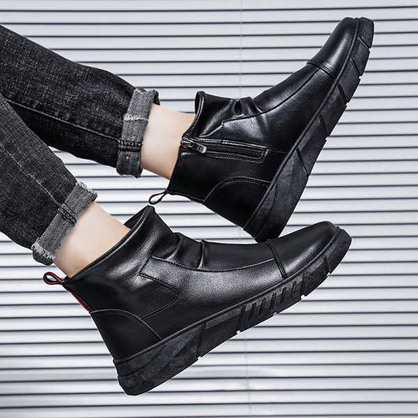 Ανδρικές έκο δερμάτινες μπότες με φερμουάρ και επίπεδη σόλα