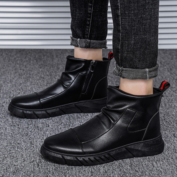 Ανδρικές έκο δερμάτινες μπότες με φερμουάρ και επίπεδη σόλα