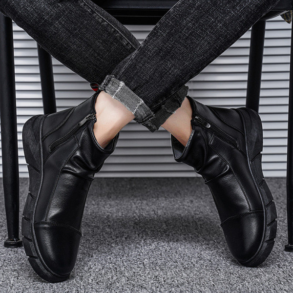 Ανδρικές έκο δερμάτινες μπότες με φερμουάρ και επίπεδη σόλα