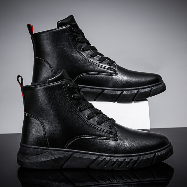 Férfi fűzős bőrcsizma - fekete színben