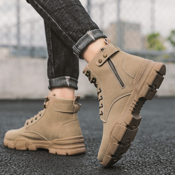 Férfi bőr téli cipő cipzárral és fűzővel