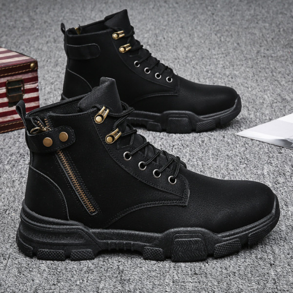 Férfi bőr téli cipő cipzárral és fűzővel