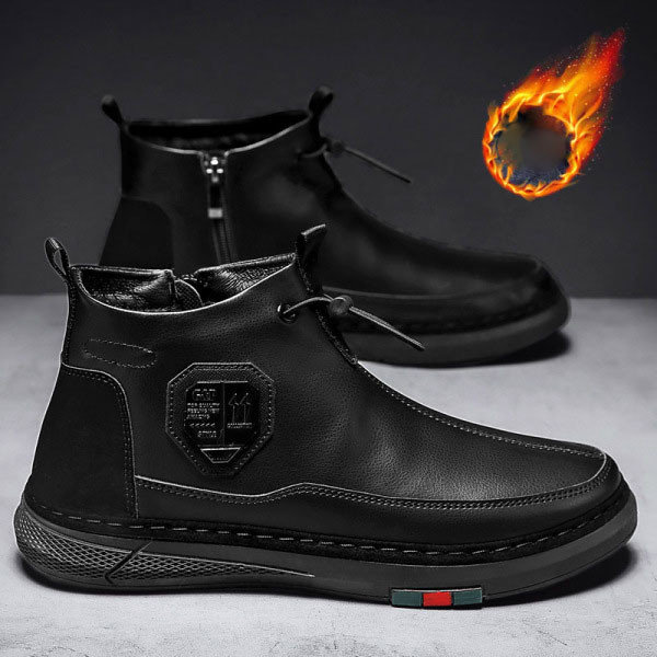 Férfi bőr téli cipő fűzővel és emblémával