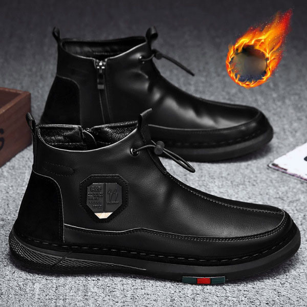 Férfi bőr téli cipő fűzővel és emblémával