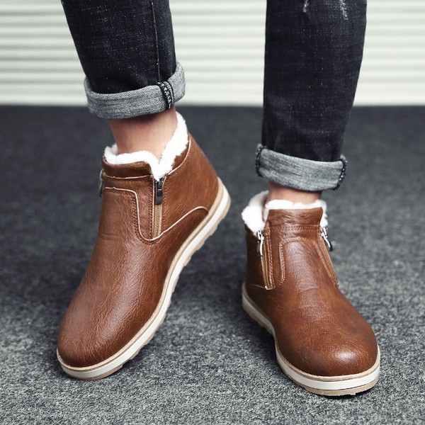 Férfi bőrcsizma meleg béléssel