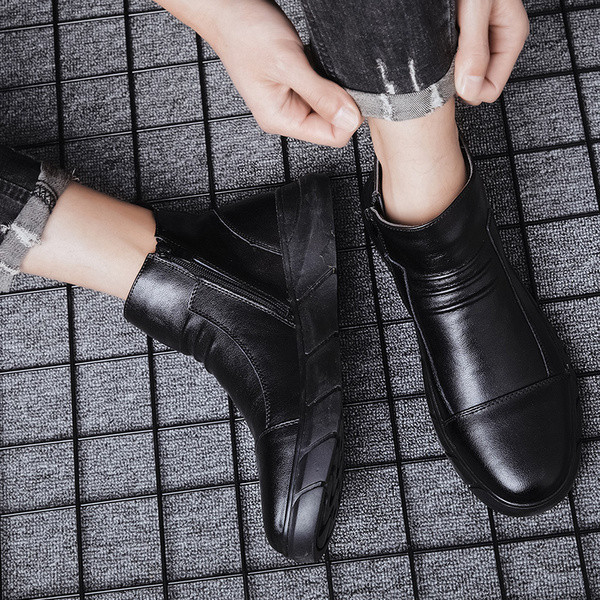 Eko bőrből készült férfi téli cipő - lapos talp