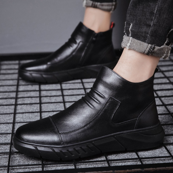 Eko bőrből készült férfi téli cipő - lapos talp