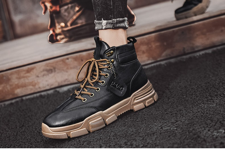 Férfi aktuális eco-bőr csizma fűzővel