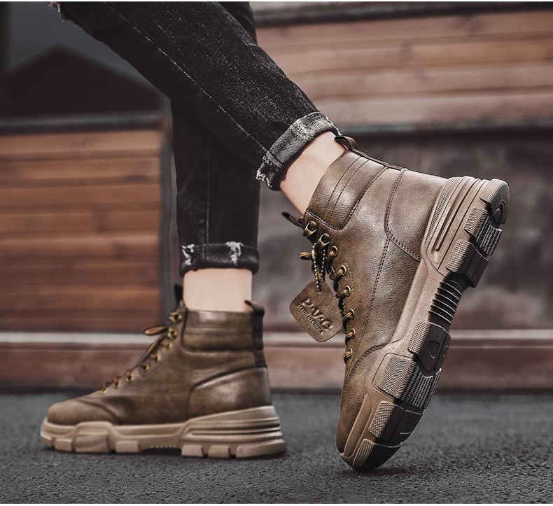 Férfi aktuális eco-bőr csizma fűzővel