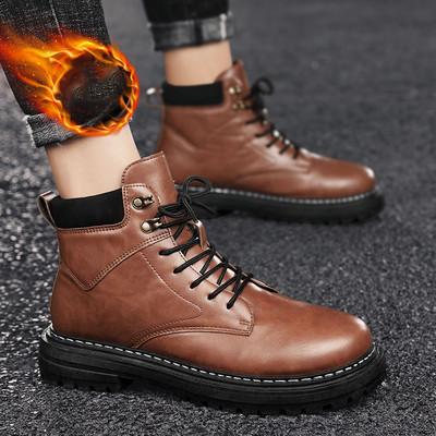 Férfi bőrcipő fűzővel és meleg béléssel