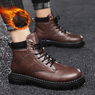 Férfi bőrcipő fűzővel és meleg béléssel