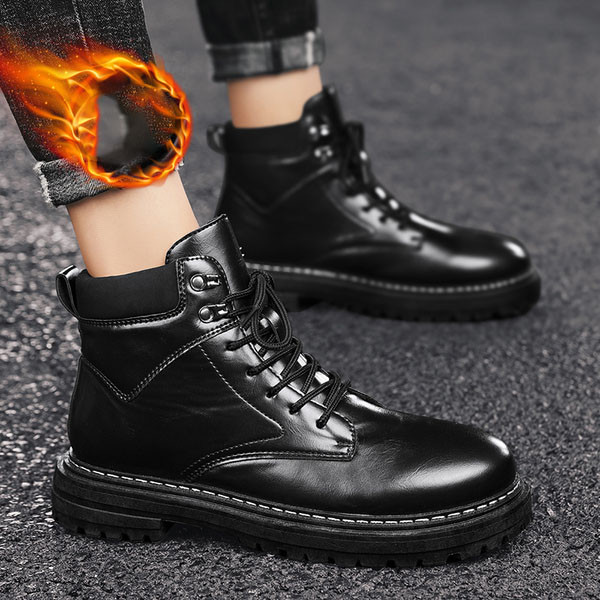 Férfi bőrcipő fűzővel és meleg béléssel