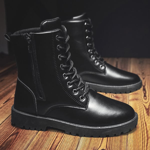 Öko bőrből készült férfi alkalmi csizma fűzővel és lapos talppal