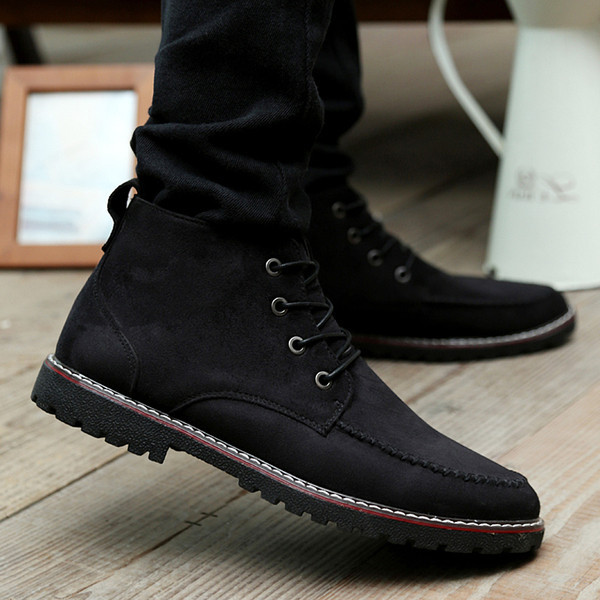 Eco velúrból készült alkalmi férfi téli cipő, lapos talppal