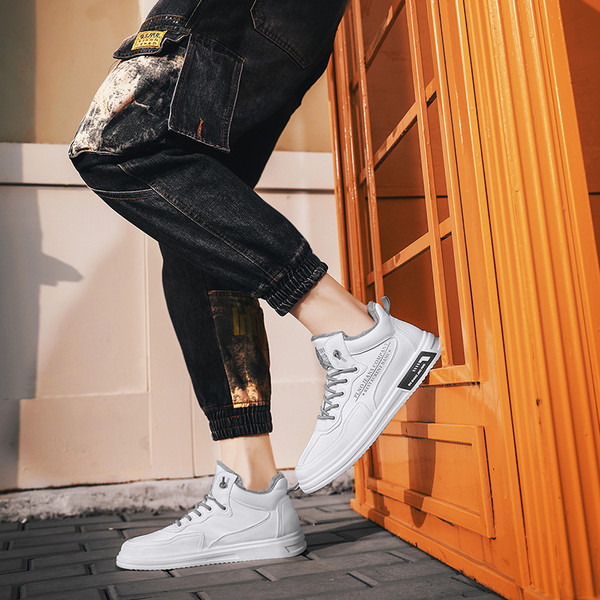 Eko bőrből készült téli férfi tornacipő meleg béléssel