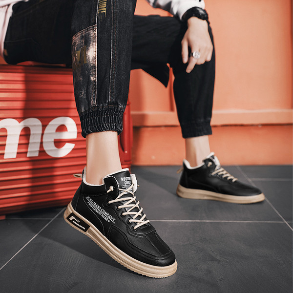 Eko bőrből készült téli férfi tornacipő meleg béléssel