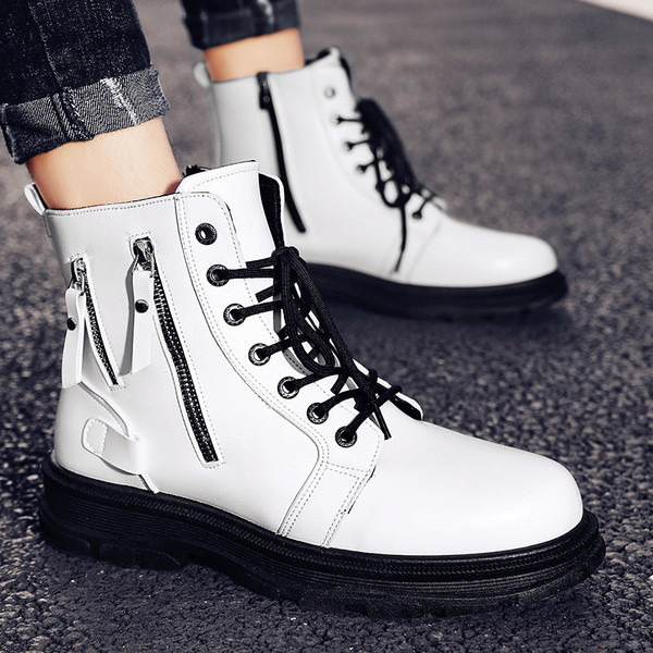 Aktuális férfi ekobőr csizma cipzárral és lapos talppal