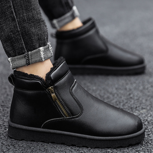 Férfi bőrcsizma cipzárral és meleg béléssel