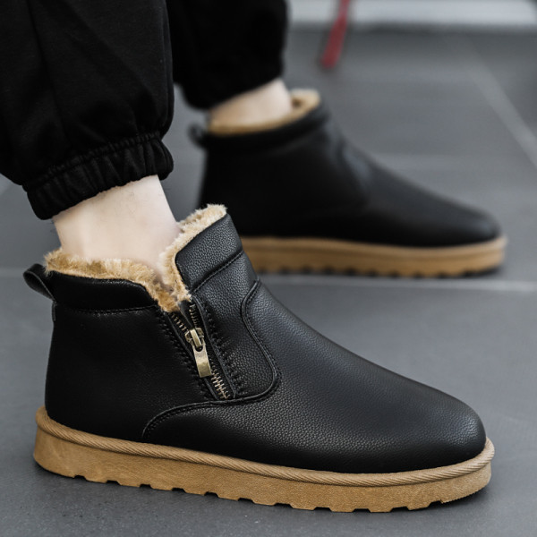 Férfi bőrcsizma cipzárral és meleg béléssel