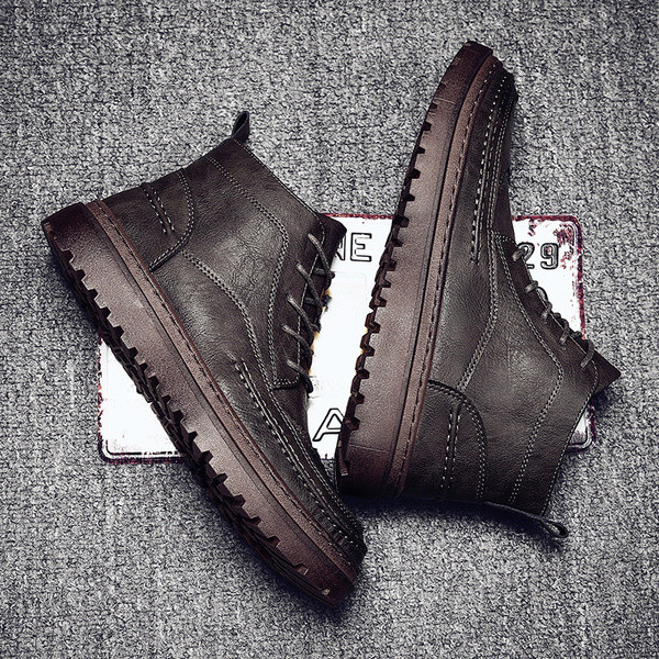 Eko bőrből készült lapos talpú férfi téli topcipő