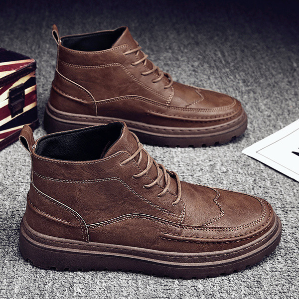 Eko bőrből készült lapos talpú férfi téli topcipő