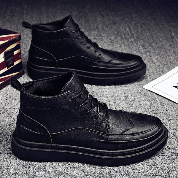 Eko bőrből készült lapos talpú férfi téli topcipő