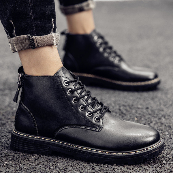 Aktualne muške zimske cipele od eko kože sa pertlom i rajsferšlusom