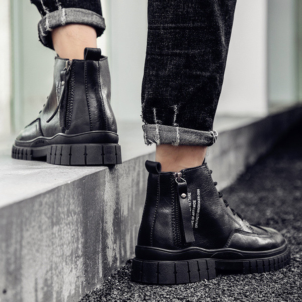 Aktualne muške zimske cipele od eko kože sa pertlom i rajsferšlusom