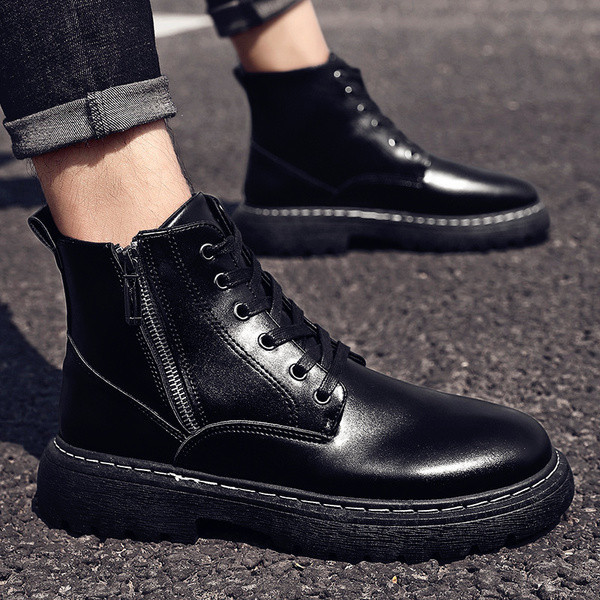 Ανδρικά παπούτσια χειμερινά casual από οικολογικό δέρμα με φερμουάρ και κορδόνια